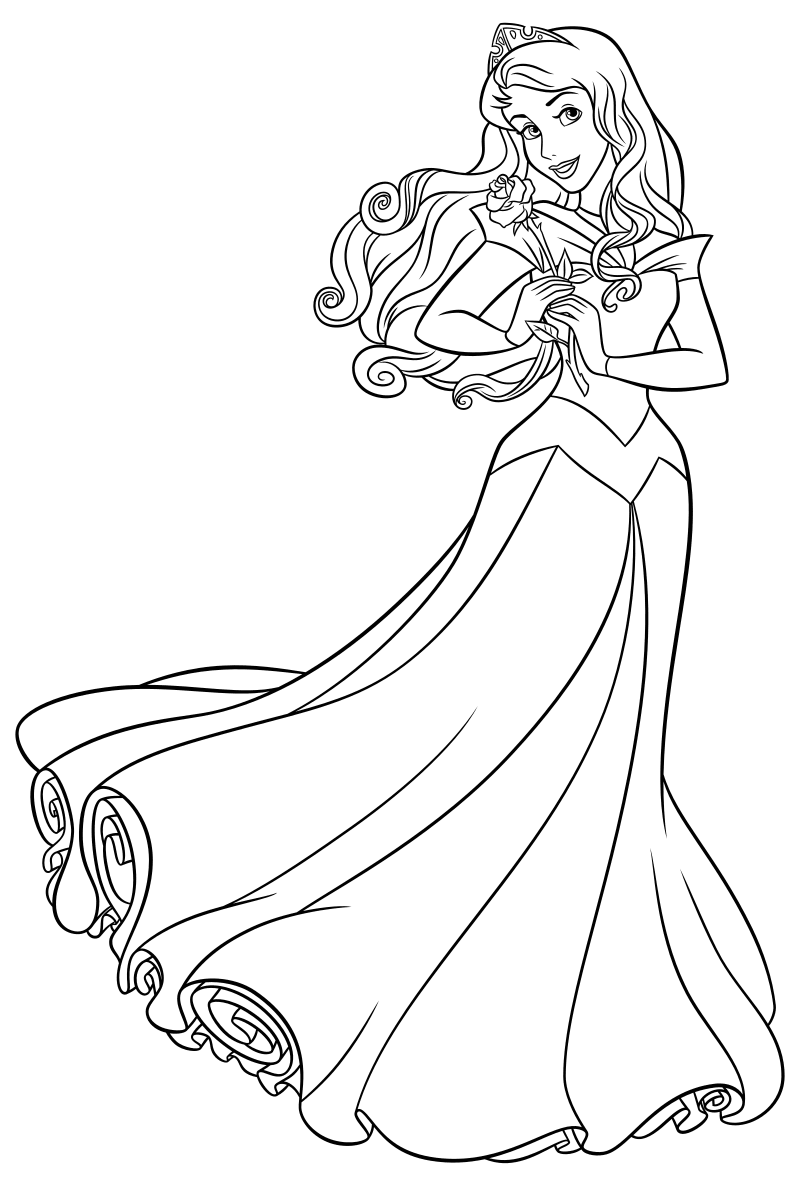 Раскраска - Принцессы Диснея - Аврора с розой