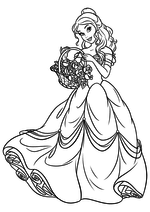 Раскраска - Принцессы Диснея - Белль с корзиной цветов