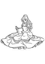 Раскраска - Принцессы Диснея - Белль читает книгу