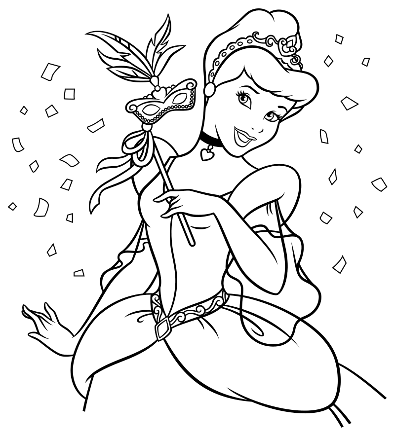 Раскраска - Принцессы Диснея - Золушка на бал-маскараде