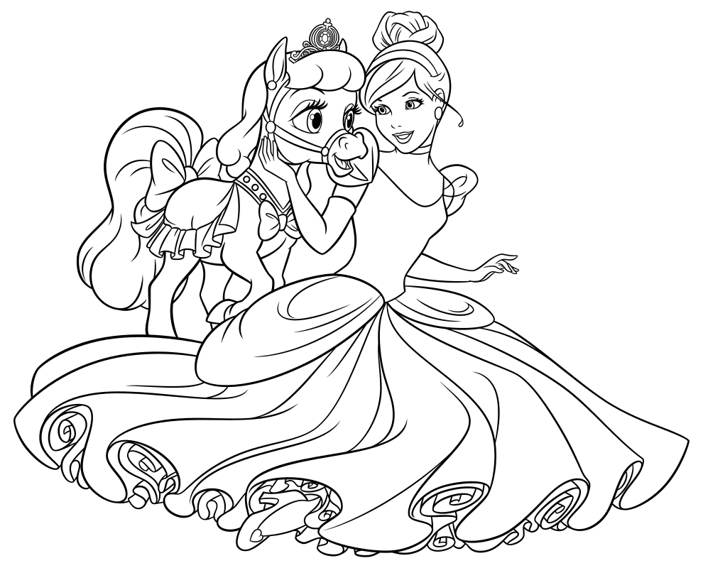 Раскраска - Принцессы Диснея - Золушка с пони Биббиди