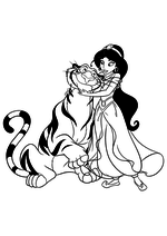 Раскраска - Принцессы Диснея - Жасмин и тигр Раджа