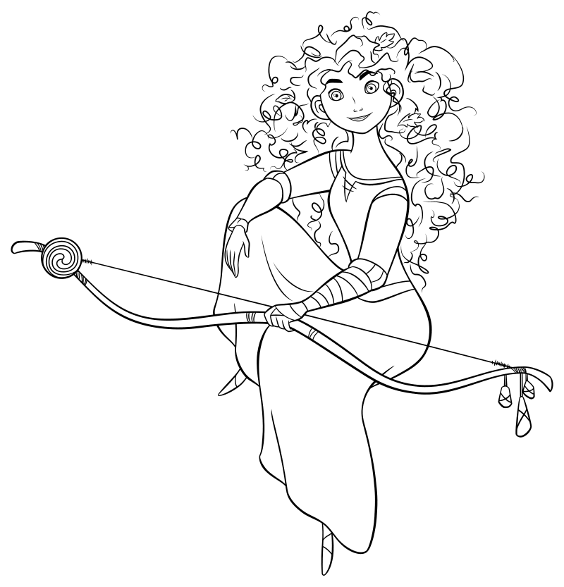 Раскраска - Принцессы Диснея - Мерида и её лук