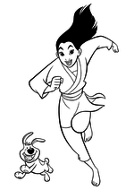 Раскраска - Принцессы Диснея - Мулан бежит с маленьким братом