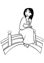 Раскраска - Принцессы Диснея - Мулан отдыхает на мосту