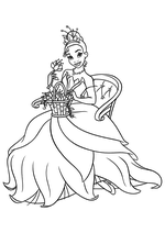 Раскраска - Принцессы Диснея - Тиана с корзиной цветов