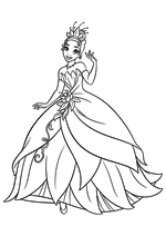 Раскраска - Принцессы Диснея - Тиана в элегантном платье