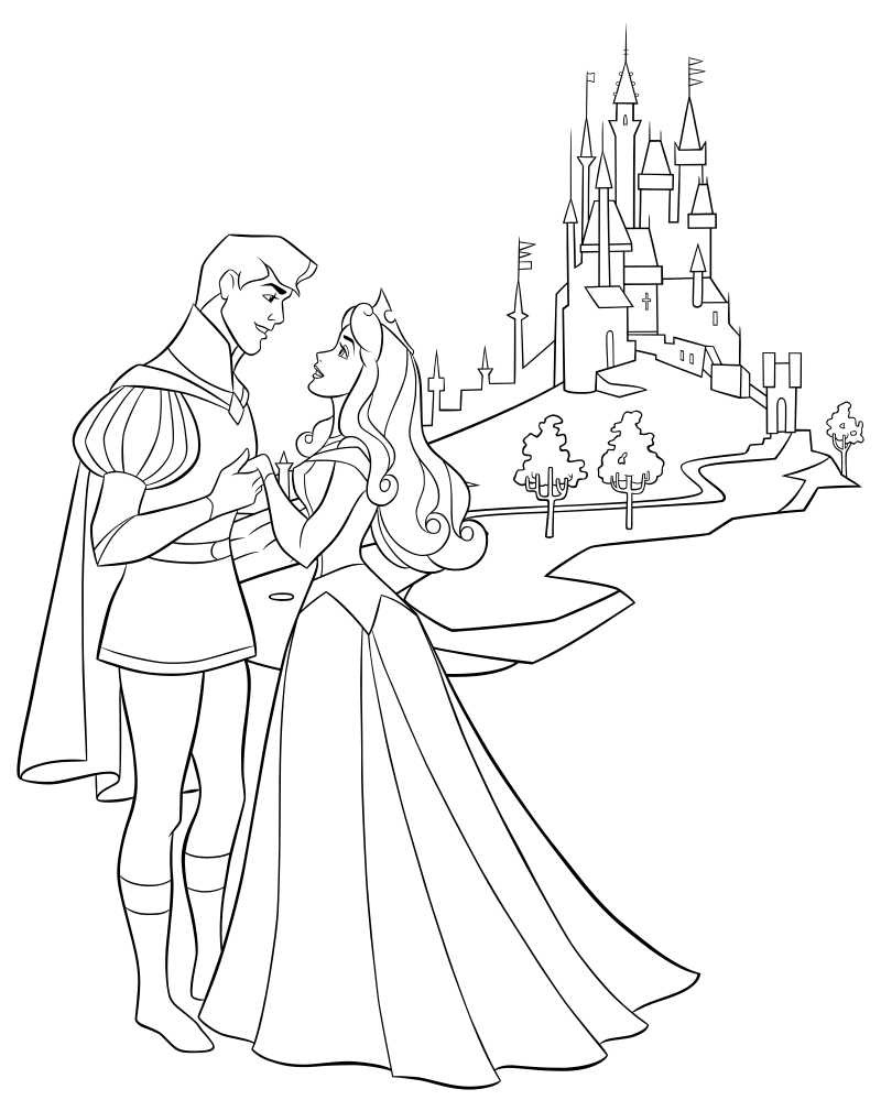 Раскраска - Принцессы Диснея - Аврора и Принц Филипп