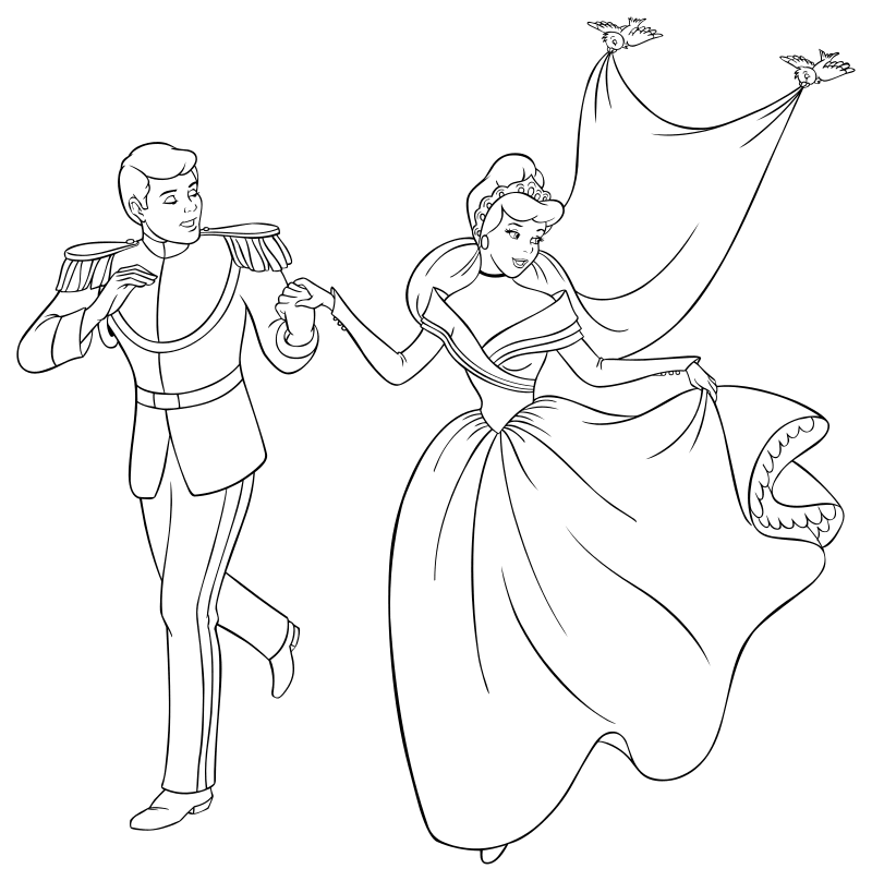 Раскраска - Принцессы Диснея - Золушка с принцем