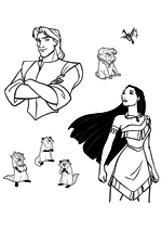 Раскраска - Принцессы Диснея - Покахонтас и её друзья