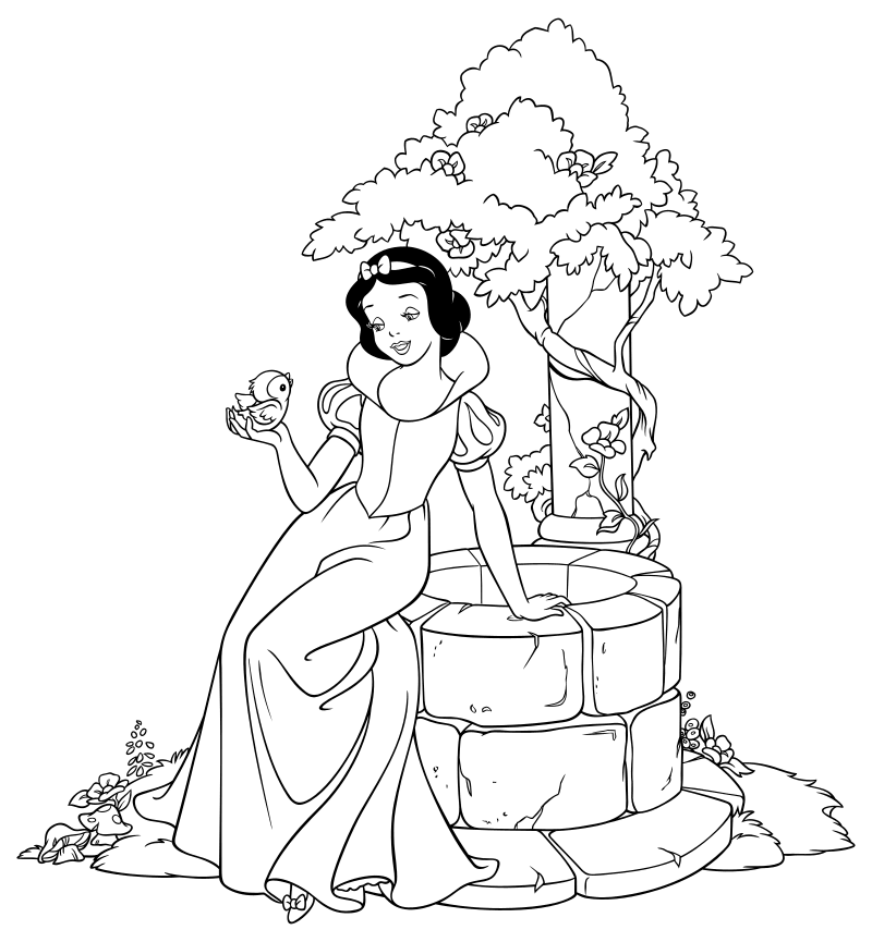 Раскраска - Принцессы Диснея - Белоснежка и колодец желаний