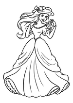 Раскраска - Принцессы Диснея - Ариэль девушка в бальном платье