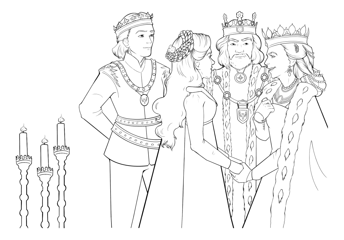 Раскраска - Малефисента: Владычица тьмы - Аврора встречает короля Джона и королеву Ингрит