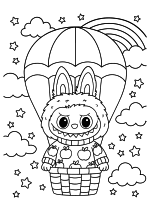 Раскраска - Лабубу - Лабубу в воздушном шаре