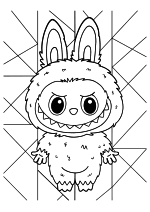 Раскраска - Лабубу - Кукла Лабубу на геометрическом фоне