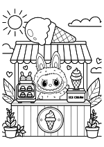 Раскраска - Лабубу - Лабубу продаёт мороженое