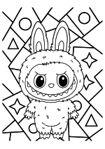 Раскраска - Лабубу - Лабубу на забавном геометрическом фоне