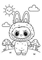 Раскраска - Лабубу - Простой Лабубу с грибами