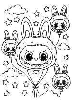 Раскраска - Лабубу - Голова Лабубу - воздушные шары