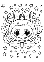 Раскраска - Лабубу - Голова Лабубу - венок из остролиста