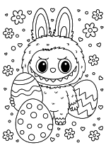 Раскраска - Лабубу - Милый Лабубу с большими пасхальными яйцами