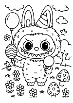 Раскраска - Лабубу - Милый Лабубу празднует день рождения