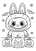 Раскраска - Лабубу - Лабубу с тыквами