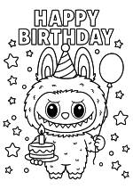 Раскраска - Лабубу - Лабубу с днём рождения