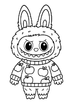 Раскраска - Лабубу - Милый Лабубу в свитере с яблоками