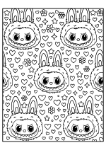 Раскраска - Лабубу - Узор из голов Лабубу