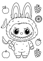 Раскраска - Лабубу - Лабубу с фруктами и овощами