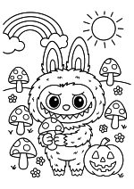 Раскраска - Лабубу - Лабубу собирает грибы