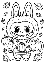 Раскраска - Лабубу - Милый Лабубу с маленькой тыквой