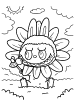 Раскраска - Лабубу - Лабубу-подсолнух с пчелой