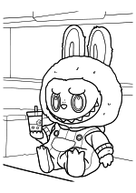 Раскраска - Лабубу - Лабубу Зимомо держит напиток