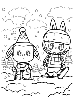 Раскраска - Лабубу - Лабубу катается на лыжах