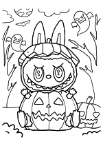 Раскраска - Лабубу - Лабубу внутри тыквы-фонаря