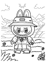 Раскраска - Лабубу - Лабубу-фермер в поле