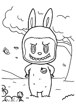 Раскраска - Лабубу - Милый мега-лабубу на природе