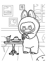 Раскраска - Лабубу - Очаровательный лабубу, поедающий лакомство