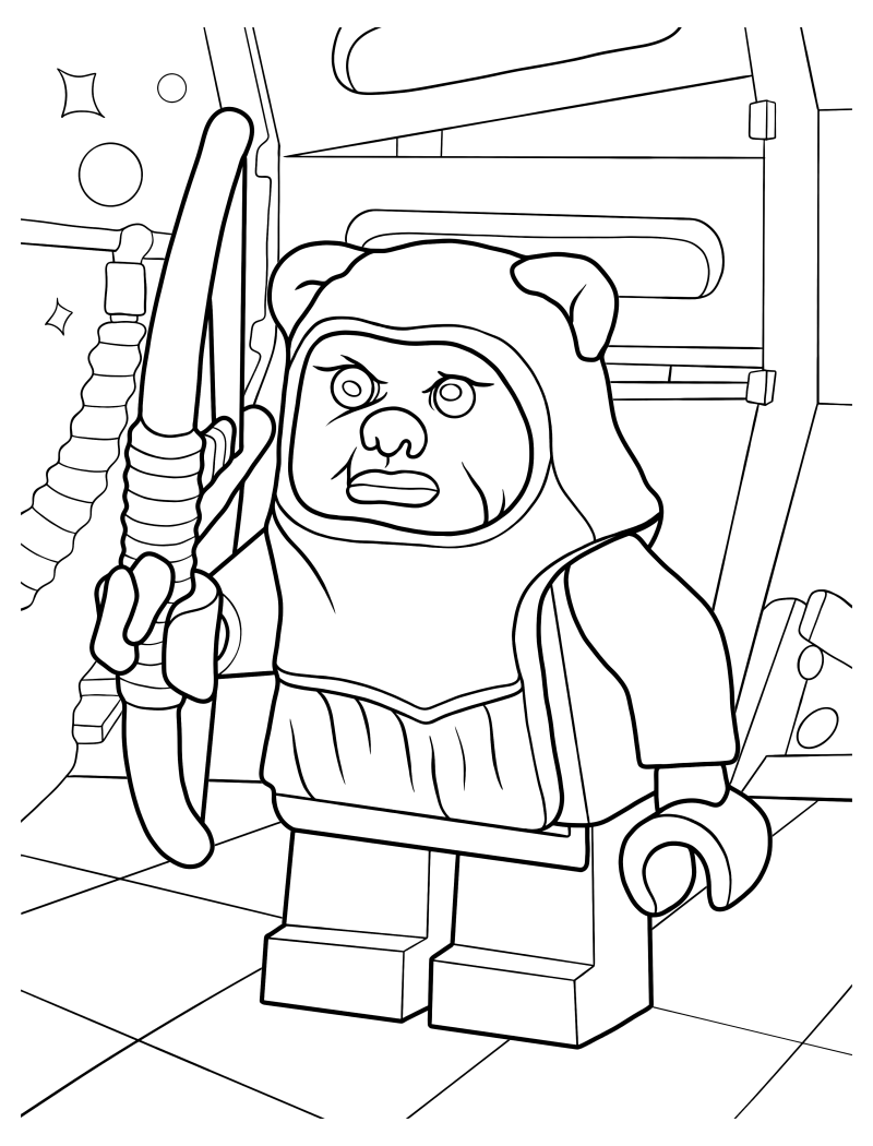 Раскраска - LEGO Звездные войны - Эвок держит лук