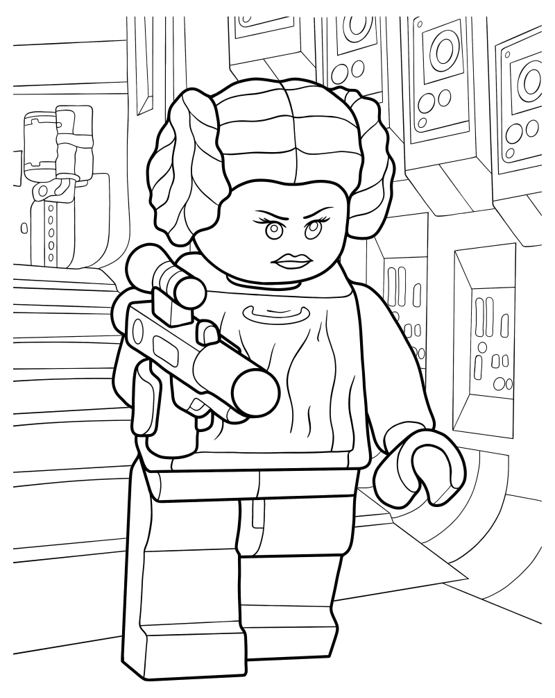 Раскраска - LEGO Звездные войны - Принцесса Лея держит бластер