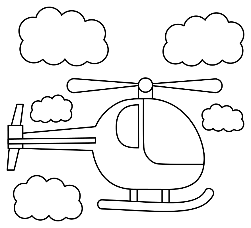Раскраска Вертолет среди облаков