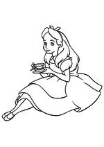 Раскраска - Алиса в Стране чудес - Алиса пьёт чай