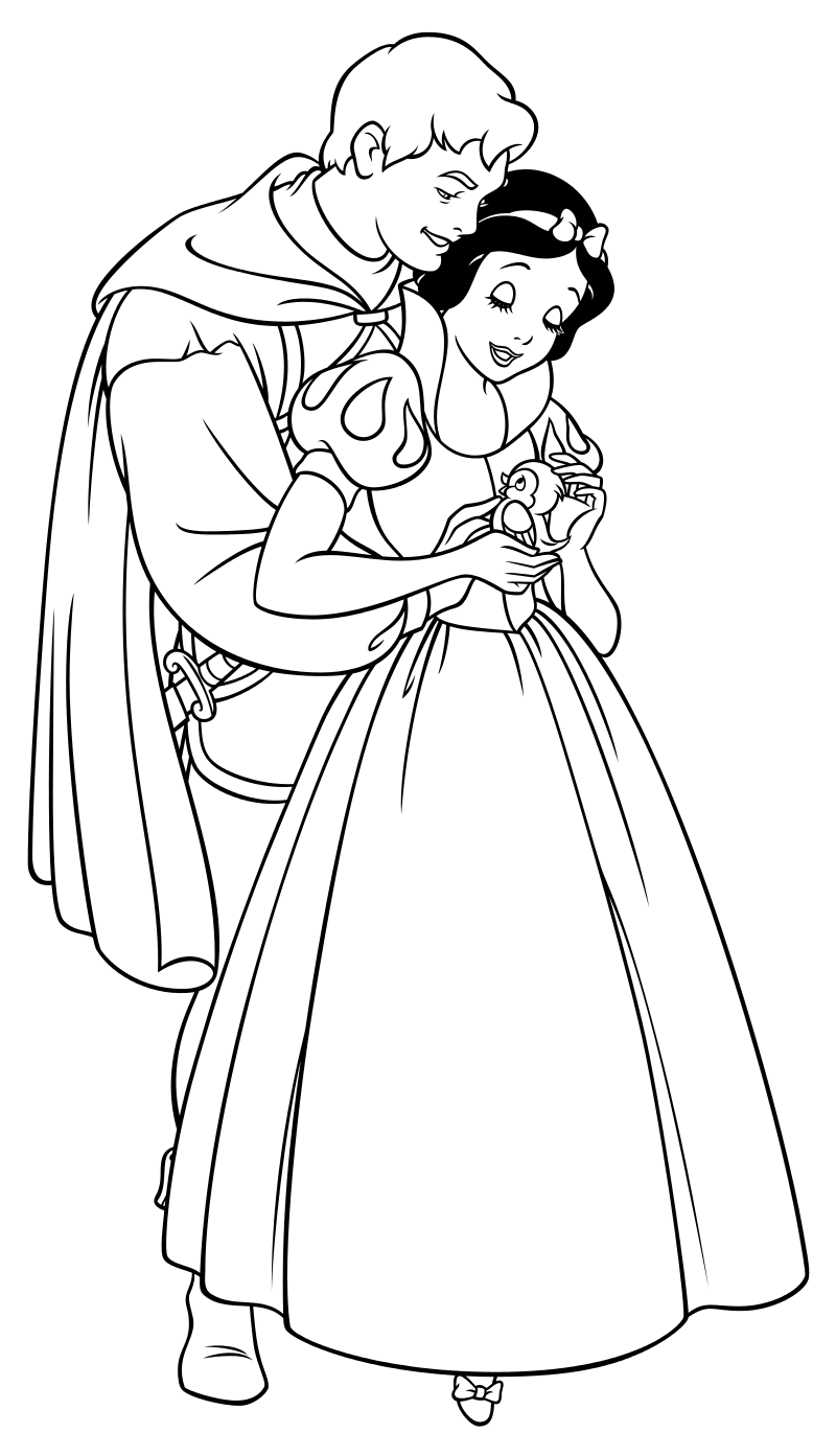 Раскраска Принц Фердинанд и Белоснежка с птичкой