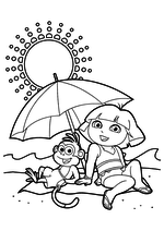Раскраска - Даша-путешественница - Даша с Башмачком под зонтом