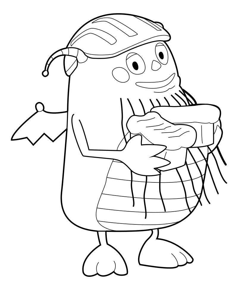 Раскраска - Генри Обнимонстр - Дедуля в шлеме с хлебом