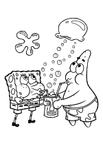 Раскраска - Губка Боб Квадратные Штаны - Губка Боб и Патрик Стар выдувают пузыри