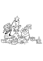 Раскраска - Губка Боб Квадратные Штаны - Губка Боб, Патрик Стар и Гэри готовятся к рождеству