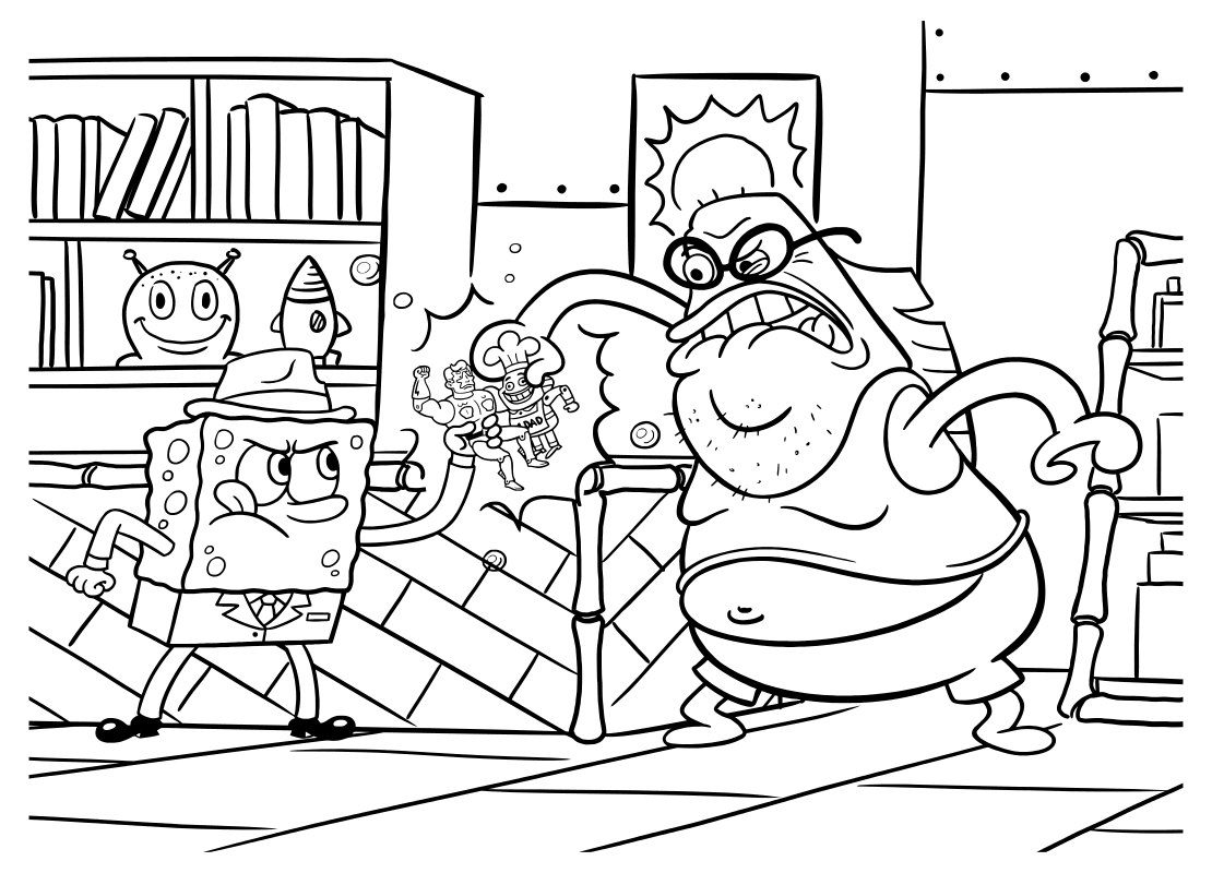 Раскраска - Губка Боб Квадратные Штаны - Губка Боб и Баббл Бас с игрушками